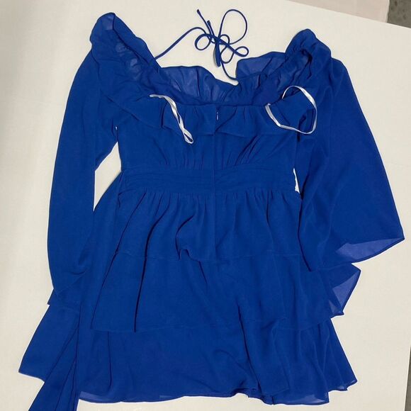REVOLVE Lovers + Friends Royal Blue Off-Shoulder Vittori Mini Dress Small - Picture 3 of 10